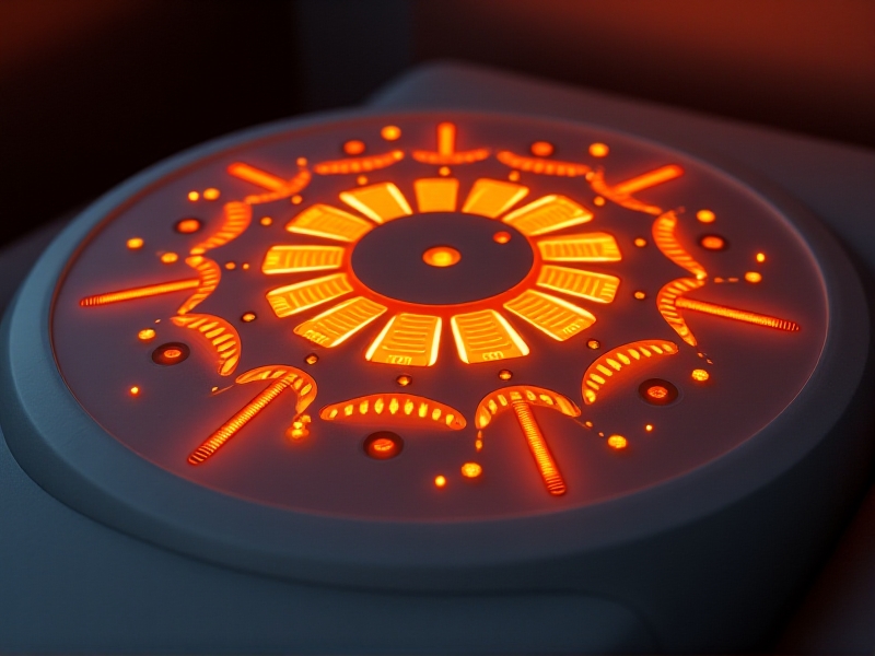 A close-up view of a floatation pod's heating system, showcasing advanced technology with glowing orange heating elements. The image highlights the intricate design of the system, emphasizing its efficiency and precision in maintaining the perfect temperature for therapy sessions.